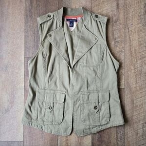 Tommy Hilfiger Army Green Utility Vest With Pockets Size Small
